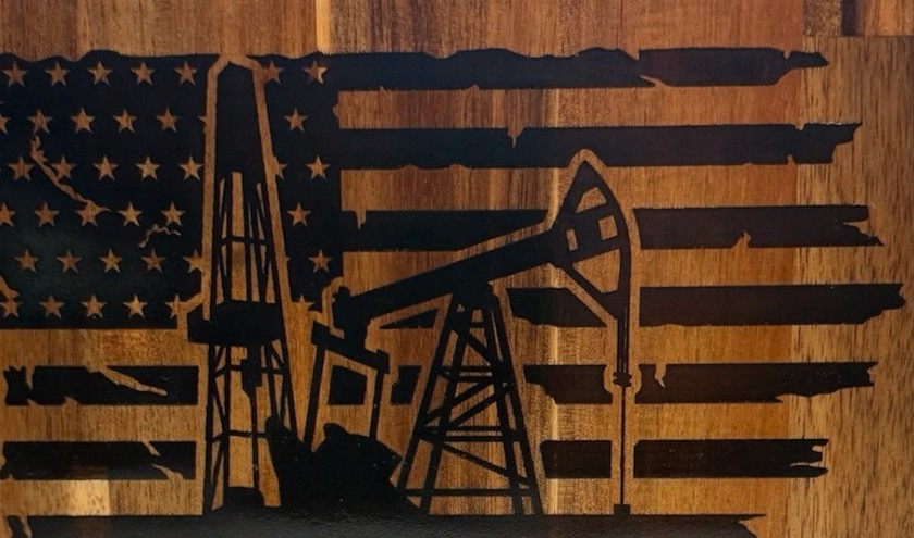 Detail of a flush flag and pumpjack inlay